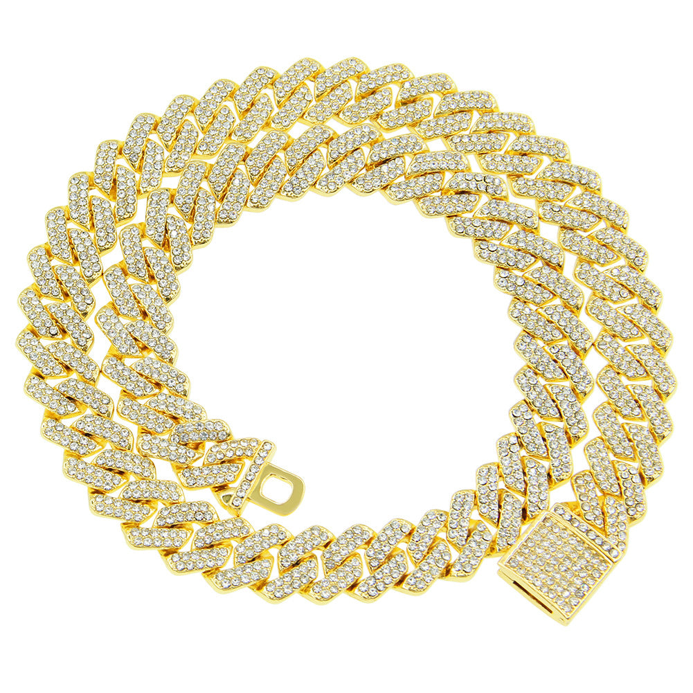 Hip Hop full diamond crypto diamond Cuban chain men's necklace Hipster exaggerated overbearing collarbone chain choker accessory