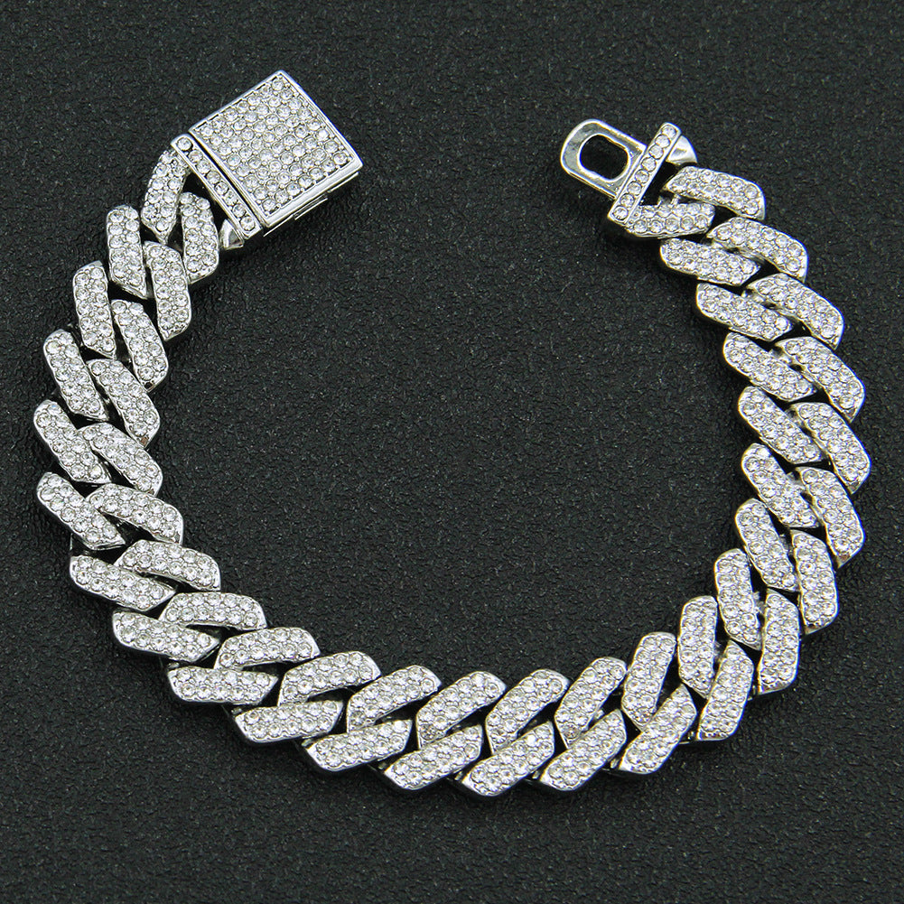 Hip Hop full diamond crypto diamond Cuban chain men's necklace Hipster exaggerated overbearing collarbone chain choker accessory