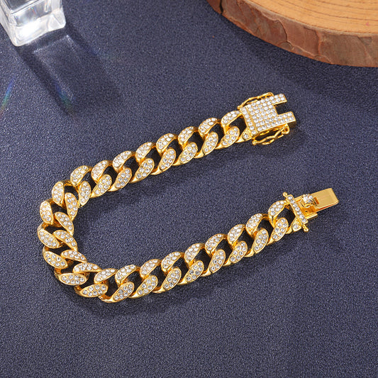 LAN Jing Hip-hop All-Diamond Cool Cuban bracelet, all-diamond punk street accessory